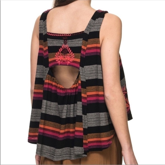 FREE PEOPLE Vintage Stripe Swing Tank Boho Hippie Embroidered Folklore Size XS - Picture 4 of 10